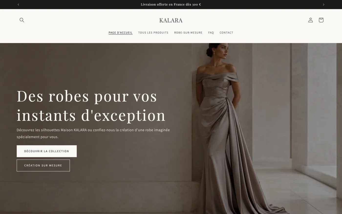 Page d'accueil du site KALARA réalisé par Webrick Digital