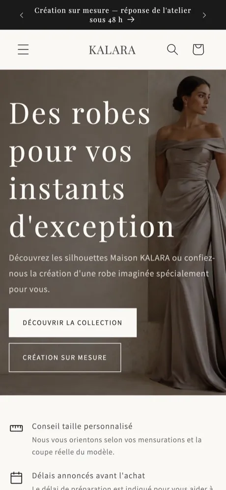 Version mobile du site KALARA
