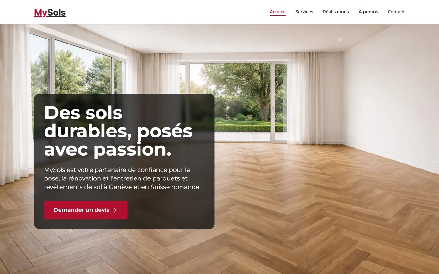 Page d'accueil du site MySols réalisé par Webrick Digital